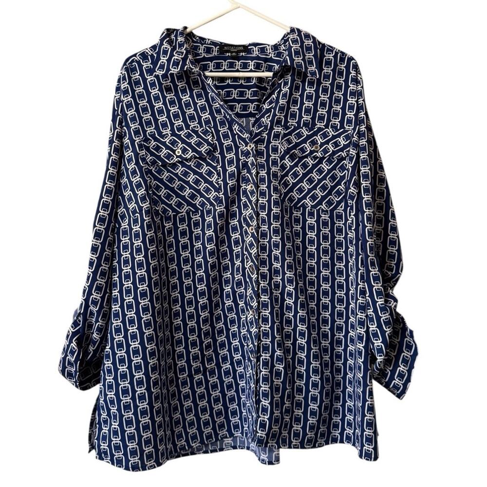 Notations Woman Size 3X Button Down Shirt Stretch Teacher Office Classic Office